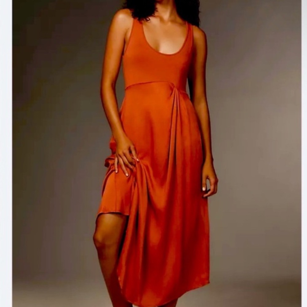 Anthropologie Dress Womens Medium Mixed Media Satin Vibrant Casual Resort Brunch